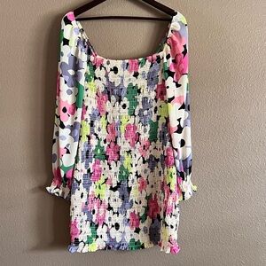 ROW A Square Neck Smocked Floral Mini Dress Size XL